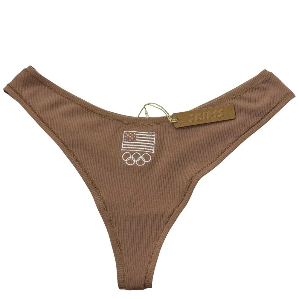 SKIMS Soft Lounge Rib Dipped Thong Team USA Lot of 2 Sienna Large‎